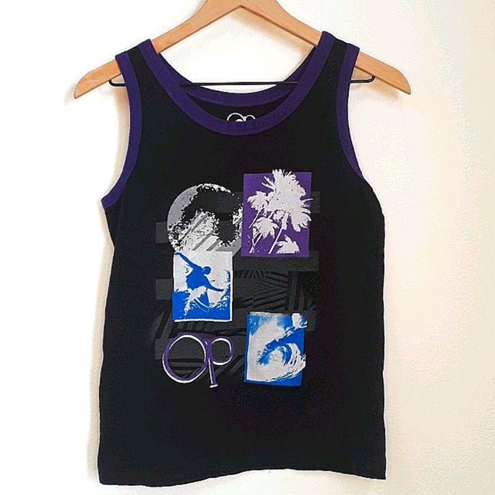 OP - XL - Black Tank Top with Beach Theme